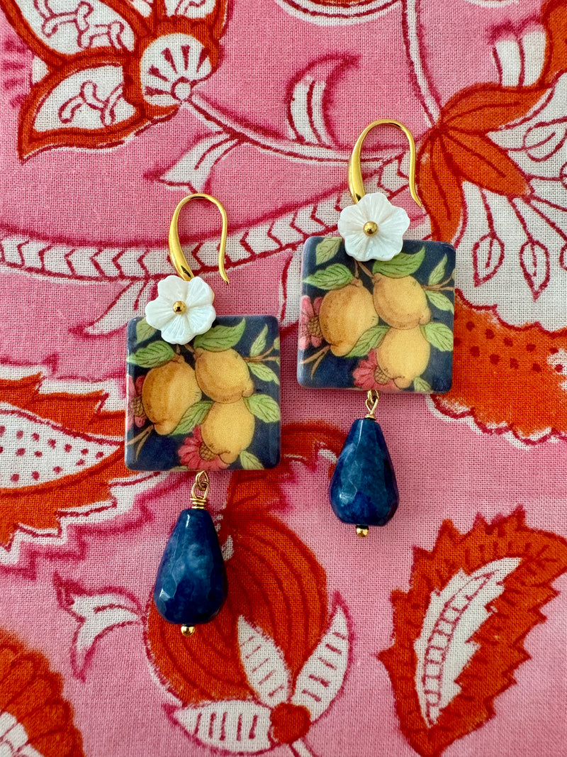 Bougainvillea Cafe X Tessuti Limoncello Earrings in Navy & Pink