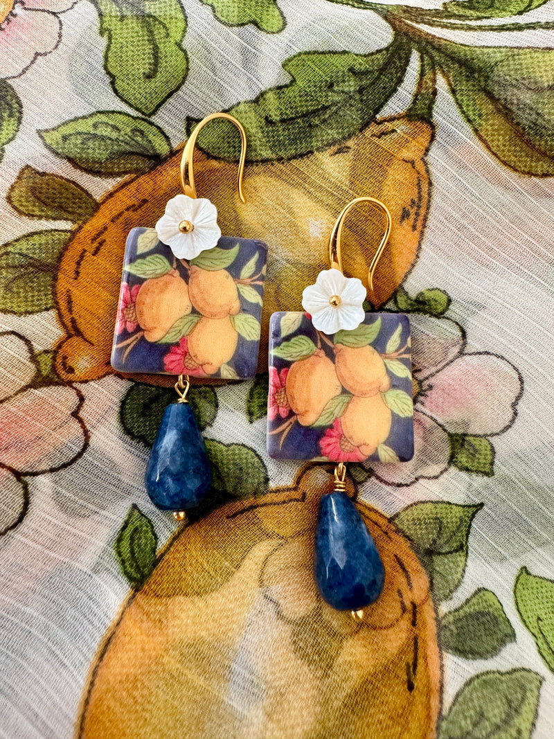 Bougainvillea Cafe X Tessuti Limoncello Earrings in Navy & Pink