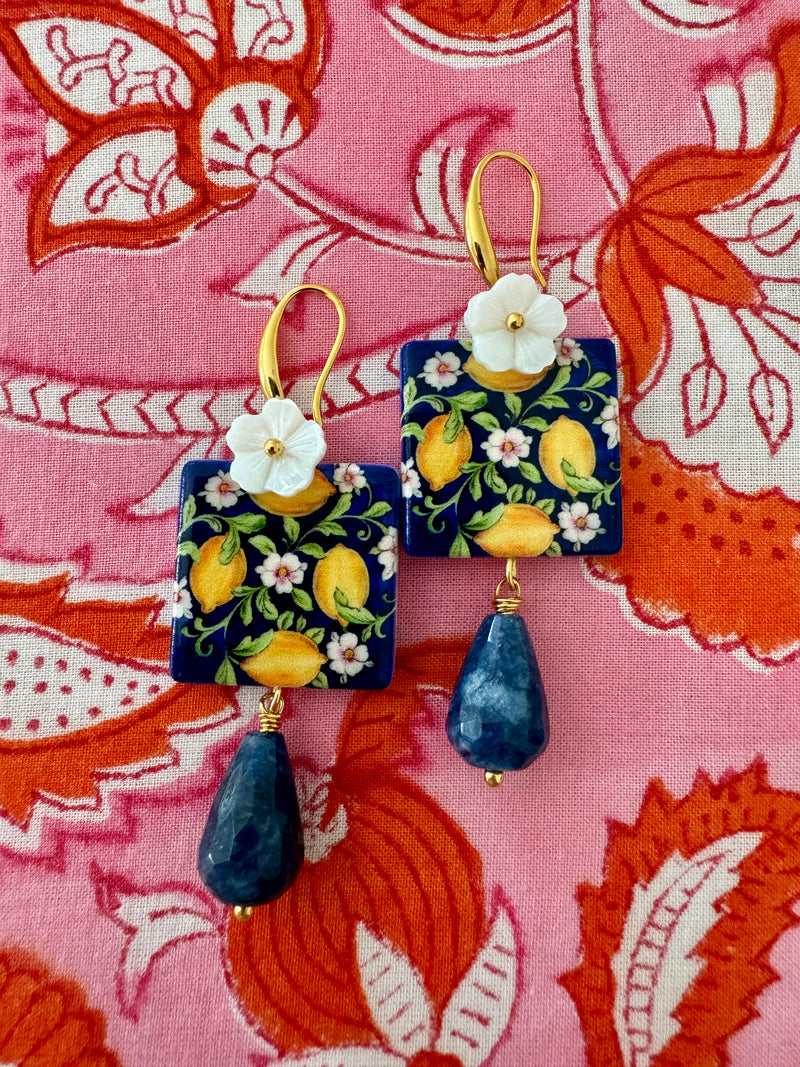 Bougainvillea Cafe X Tessuti Limoncello Earrings in Dark Blue