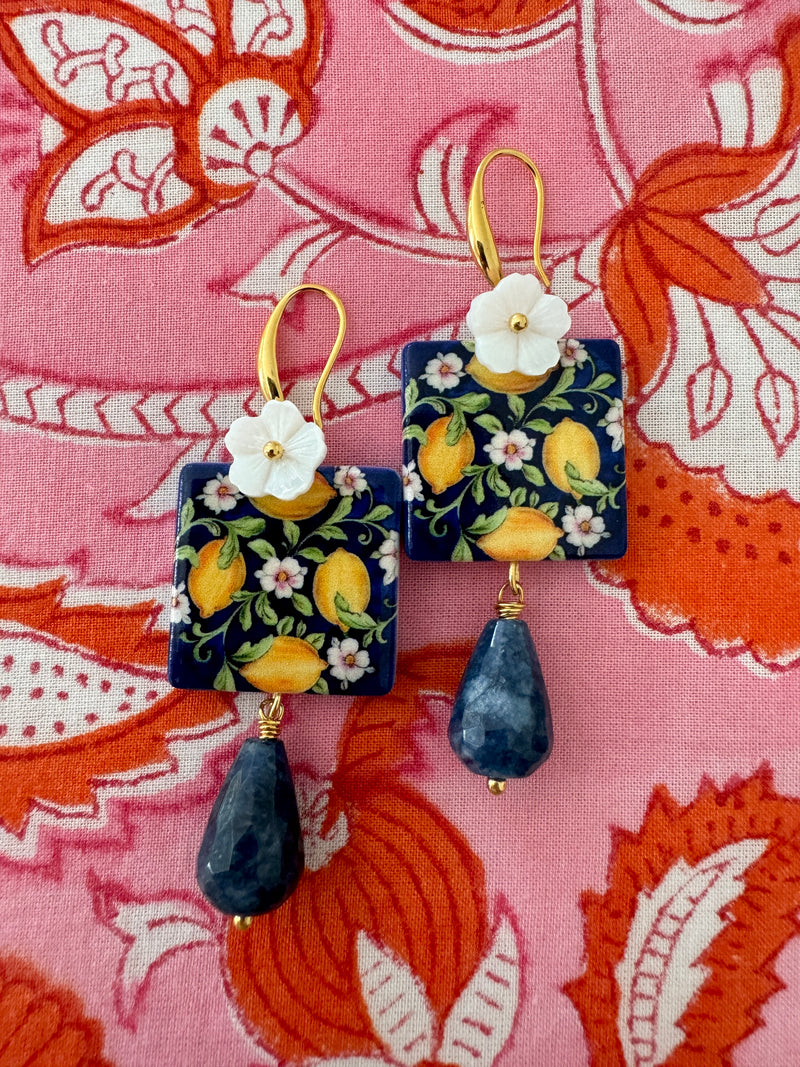 Bougainvillea Cafe X Tessuti Limoncello Earrings in Dark Blue