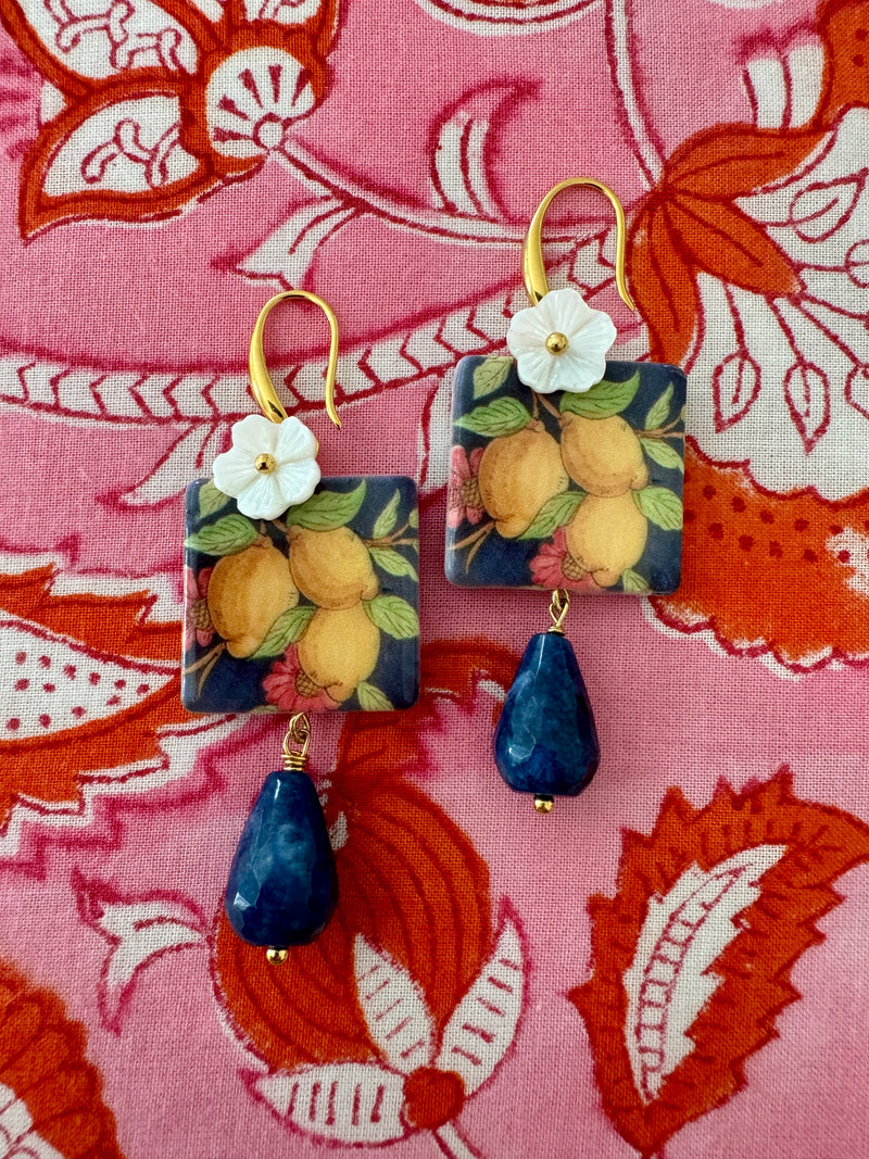 Bougainvillea Cafe X Tessuti Limoncello Earrings in Navy & Pink