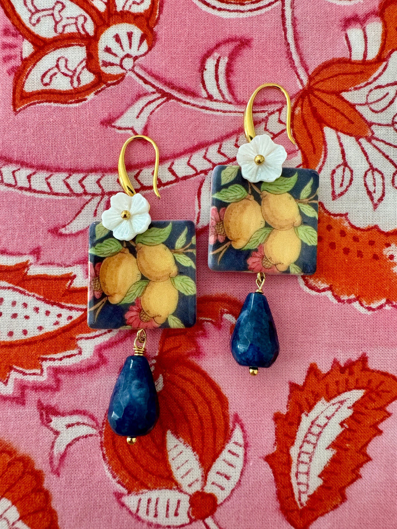 Bougainvillea Café Bougainvillea Cafe X Tessuti Limoncello Earrings in Navy & Pink