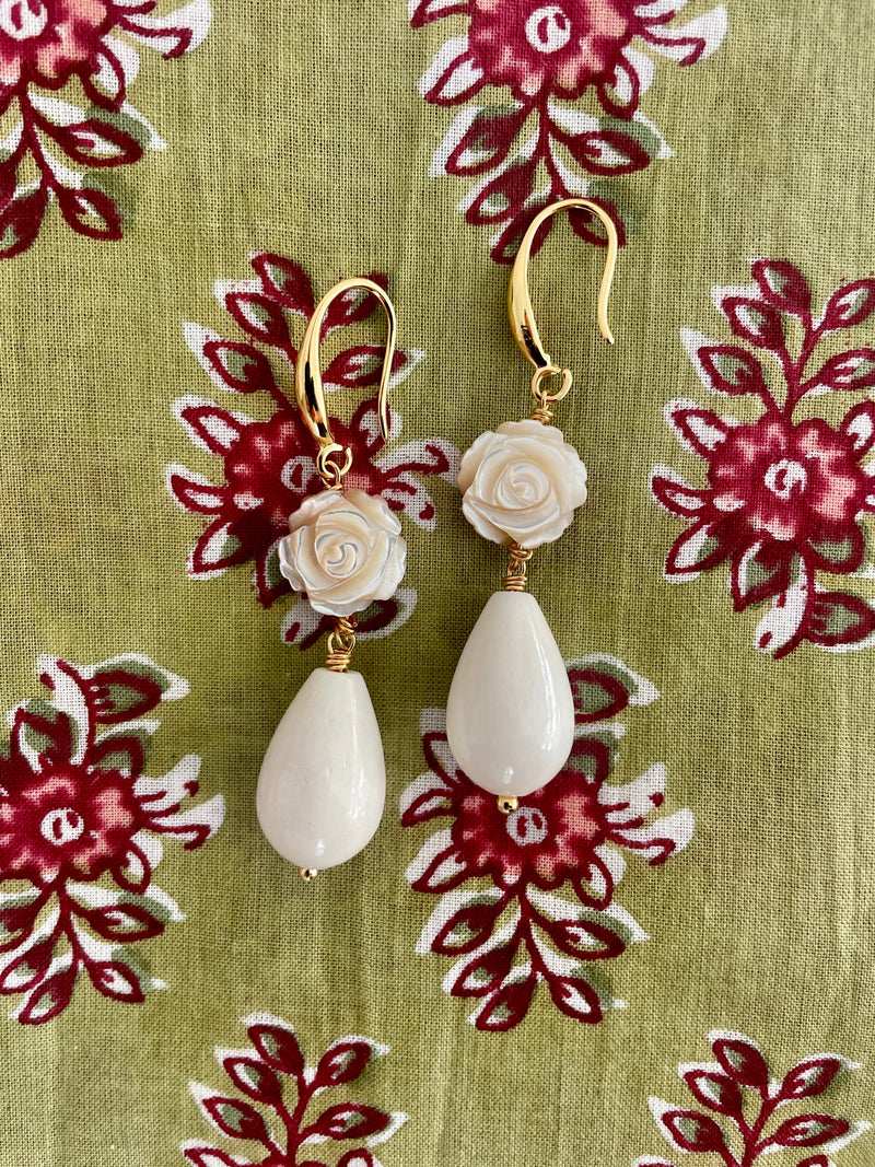 Bougainvillea Café Ivory Rose Earrings