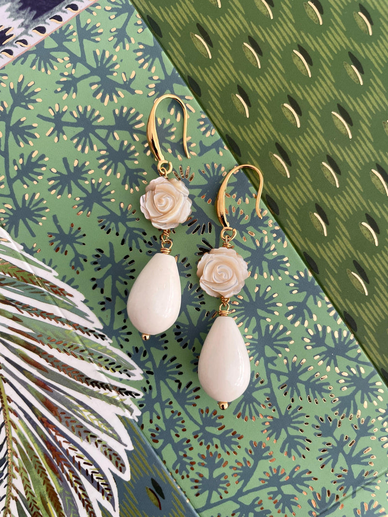 Bougainvillea Café Ivory Rose Earrings