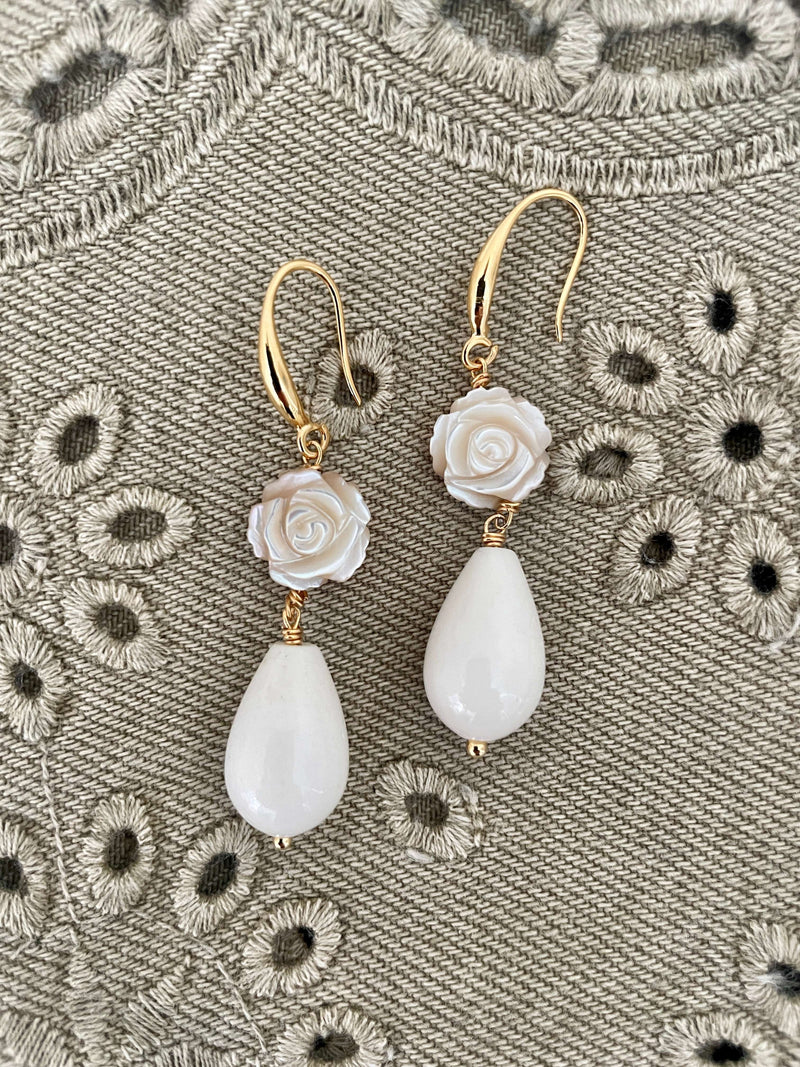 Bougainvillea Café Ivory Rose Earrings