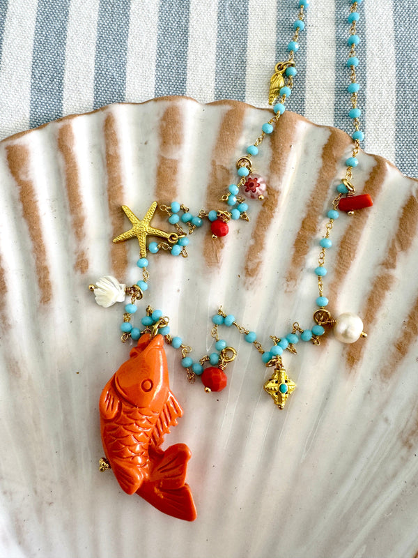 Bougainvillea Café Pescatora Necklace in Coral