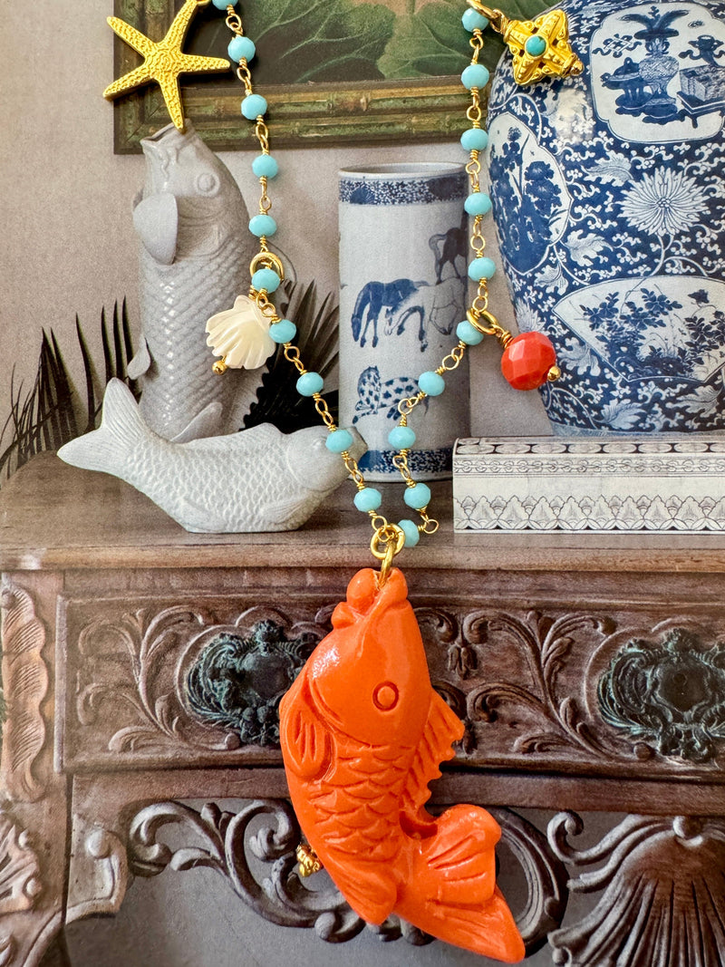 Bougainvillea Café Pescatora Necklace in Coral