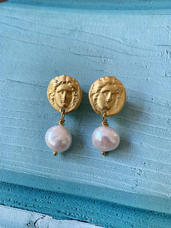 Bougainvillea Café Medusa Gold Disc Earrings